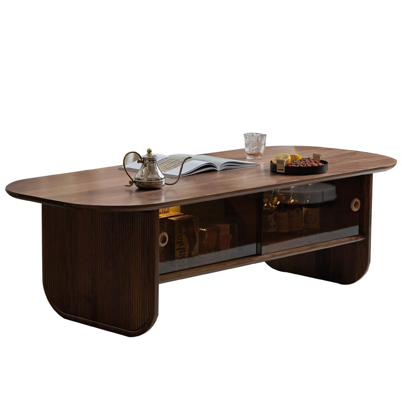 Coffee And Tea-Za - Massief houten salontafel van zwart walnoot,